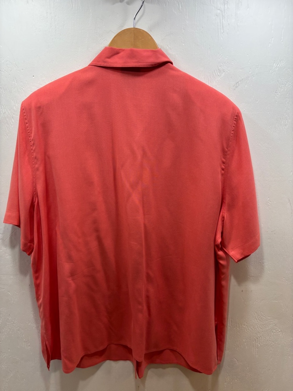 Notations Coral Silk Button-Front Short Sleeve Camp Shirt - Picture 6 of 6